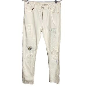VTG Ralph Lauren Rugby Jeans Women 28 Ivory Straight Leg Patchwork Distressed
